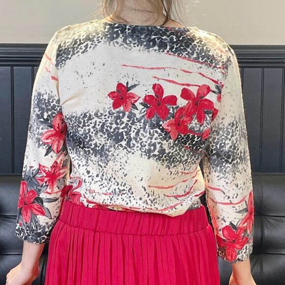 DRAPER'S & DAMON'S White Black Vintage 00s Floral 3/4 Sleeve Blouse - Picture 5 of 6